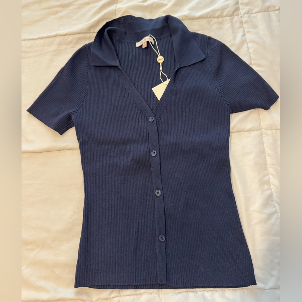 NWT - Bohme Navy Button-Down Ribbed Top XS